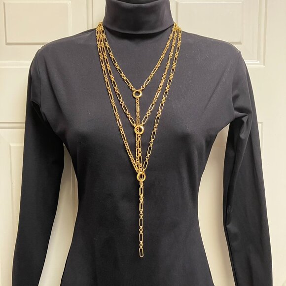 18k Real Gold Plated over Brass Y Lariat Paper Clip 18 inch Chain Shortest One - Picture 1 of 12
